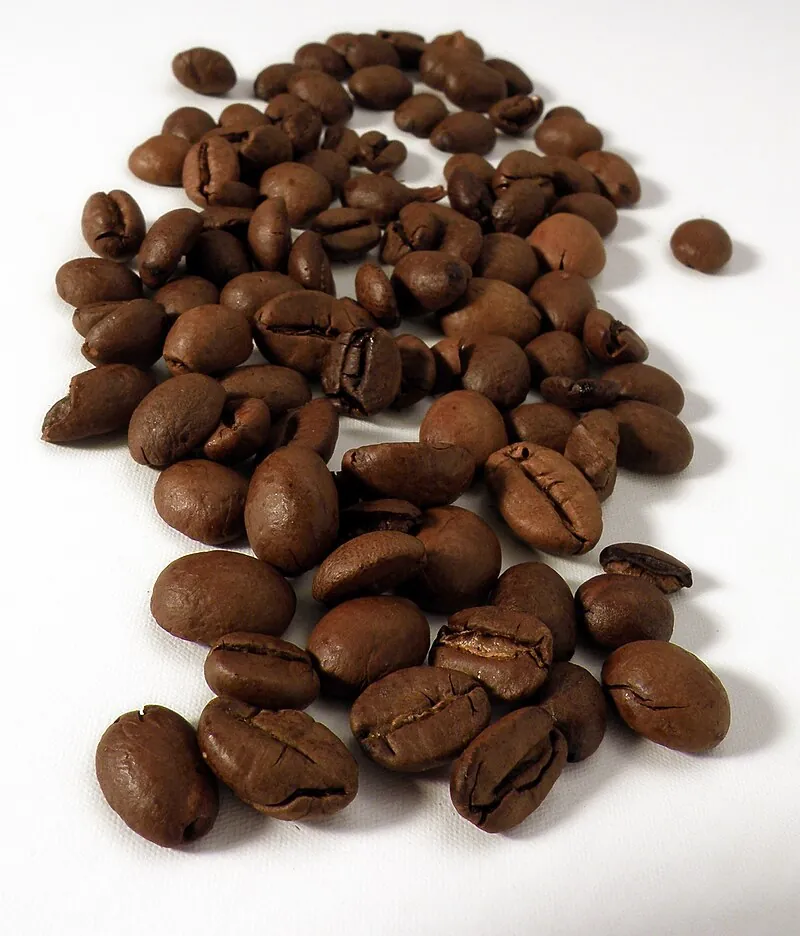 Green and roasted coffee beans showing density and structure